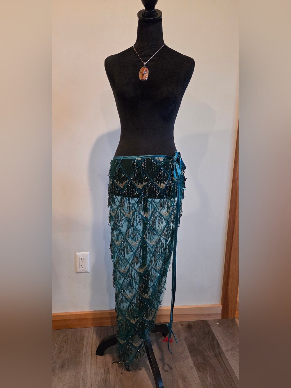 Teal Beaded Fringe Swim Sarong Cover-Up